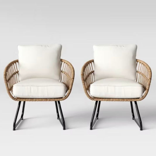 2pc Southport linen outdoor patio chairs